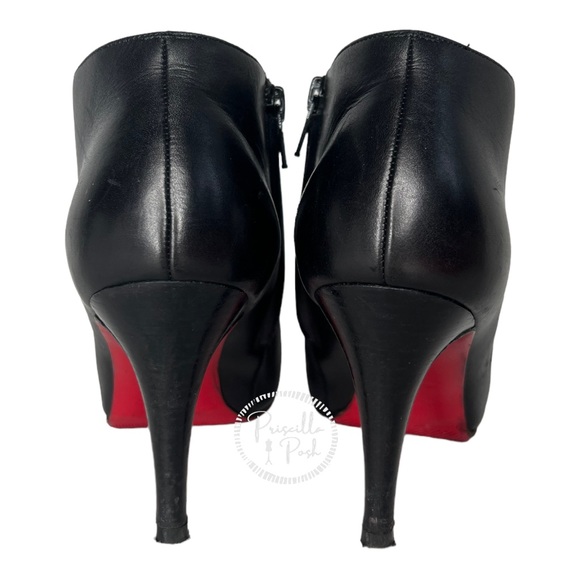 Christian Louboutin Black Leather Heeled Ankle Boots Booties 35.5 Rubber Sole - Picture 6 of 10